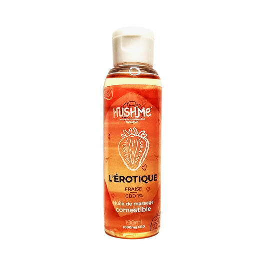 Huile de Massage Érotique CBD 1% Comestible – Goût Fraise